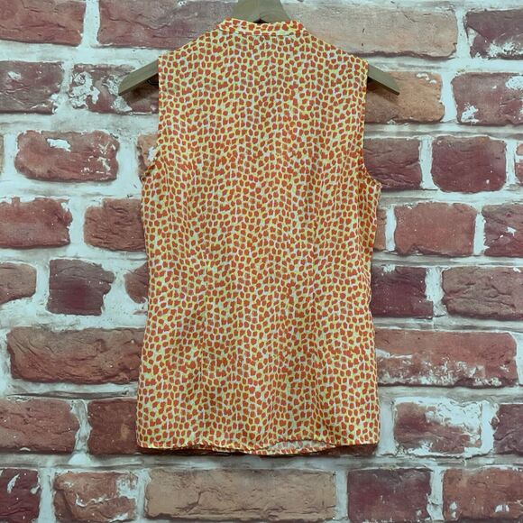 Ann Taylor Top Women's Small Orange Yellow Multicolor Abstract Ruffle Shirt - Picture 4 of 8